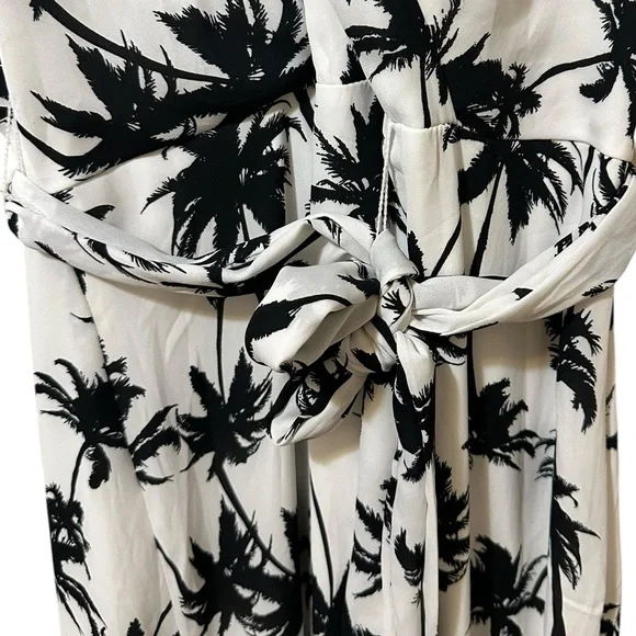 NY COLLECTION white w/black palm tree print sleeveless maxi dress size 14 - Picture 5 of 8